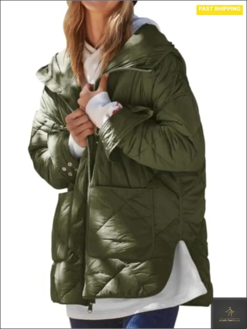 Women's Quilted Puffer Jacket Hooded Lightweight Winter Coat Oversized Pullover